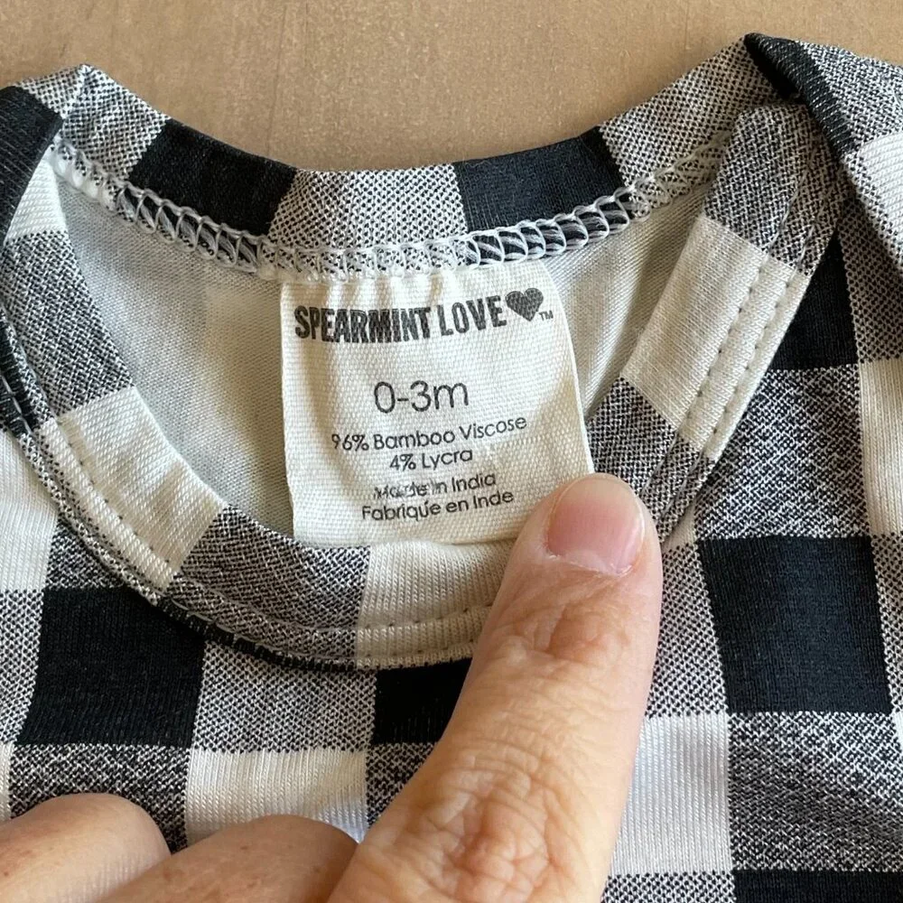 Spearmint Love‎ Bamboo Baby Black White Checkered Newborn Knotted Gown